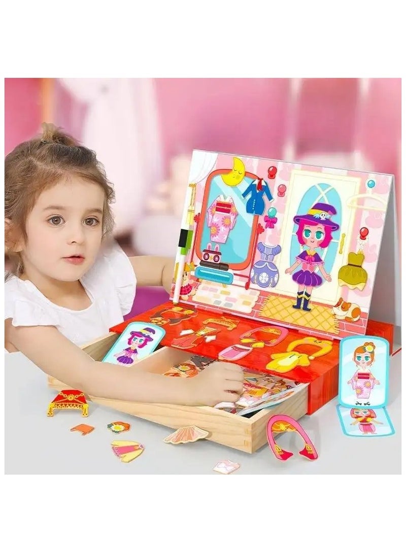 لوحة رسم مغناطيسية، ألعاب ذات طابع تنكرى للفتيات، ألعاب ألغاز خشبية للأطفال تعلم الرسم - Image 3