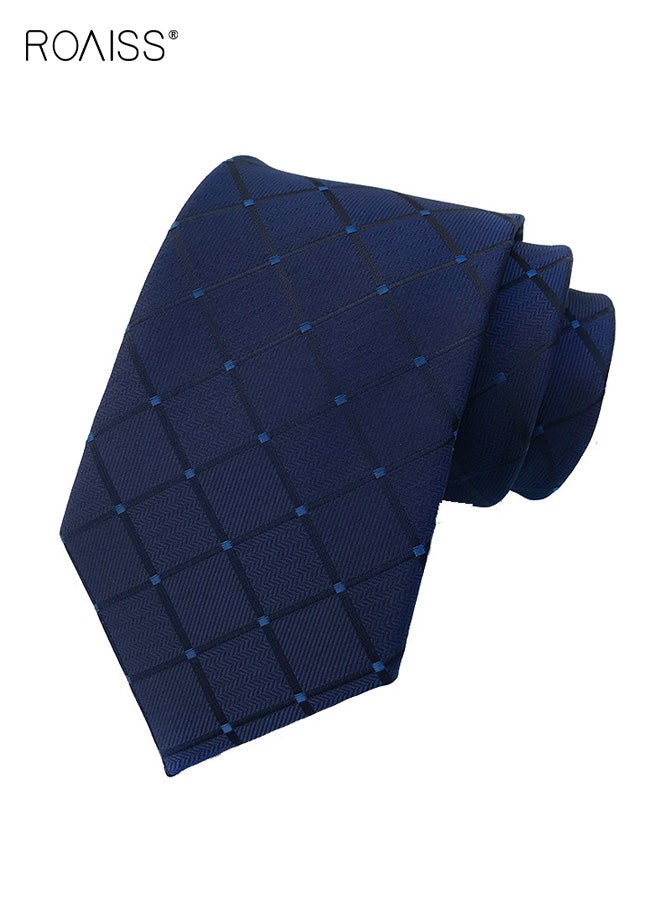 رويس ربطة عنق كلاسيكية مخططة من الجاكار للرجال تتميز بأنماط جاكار معقدة وتصميم مخطط مثالي لحفلات الزفاف واجتماعات العمل والمناسبات الرسمية، أنيقة ومتينة - Image 1