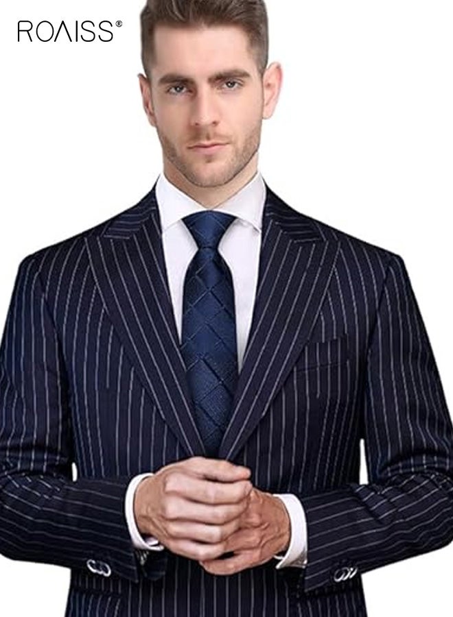 رويس ربطة عنق كلاسيكية مخططة من الجاكار للرجال تتميز بأنماط جاكار معقدة وتصميم مخطط مثالي لحفلات الزفاف واجتماعات العمل والمناسبات الرسمية، أنيقة ومتينة - Image 4