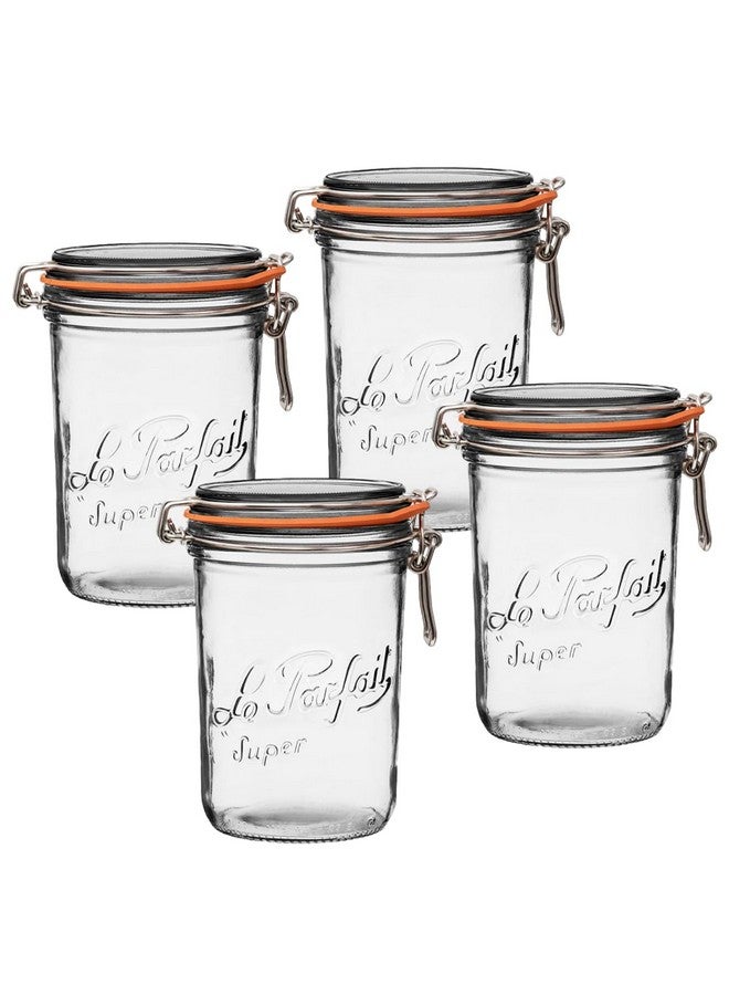 Le Parfait Le Parfait Super Terrine - 1L French Glass Canning Jar w/Straight Body, Airtight Rubber Seal & Glass Lid, 32oz/Quart (Pack of 4) Stainless Wire  - Image 1