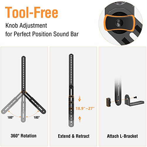 ELIVED Soundbar Mount, Sound Bar TV Bracket, for Mounting Above or Under TV, Fits Most Sound Bars Up to 15 Lbs, Tool-Free Knob Adjustable, for 23-90" tvs with Detachable Extension Arms and L-Brackets - Image 4