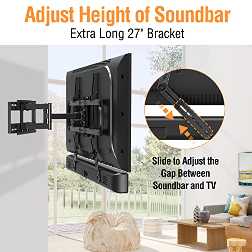 ELIVED Soundbar Mount, Sound Bar TV Bracket, for Mounting Above or Under TV, Fits Most Sound Bars Up to 15 Lbs, Tool-Free Knob Adjustable, for 23-90" tvs with Detachable Extension Arms and L-Brackets - Image 2
