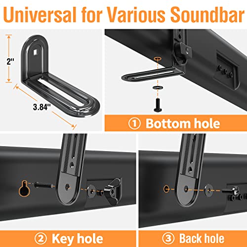 ELIVED Soundbar Mount, Sound Bar TV Bracket, for Mounting Above or Under TV, Fits Most Sound Bars Up to 15 Lbs, Tool-Free Knob Adjustable, for 23-90" tvs with Detachable Extension Arms and L-Brackets - Image 5