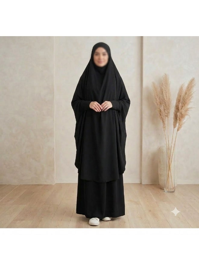 AMYAE Women's Two Piece Islamic Prayer Dress | Long Sleeve Prayer Abaya | Jilbab Prayer Set | Umrah & Hajj Essentials | Black | Free Size - Image 2