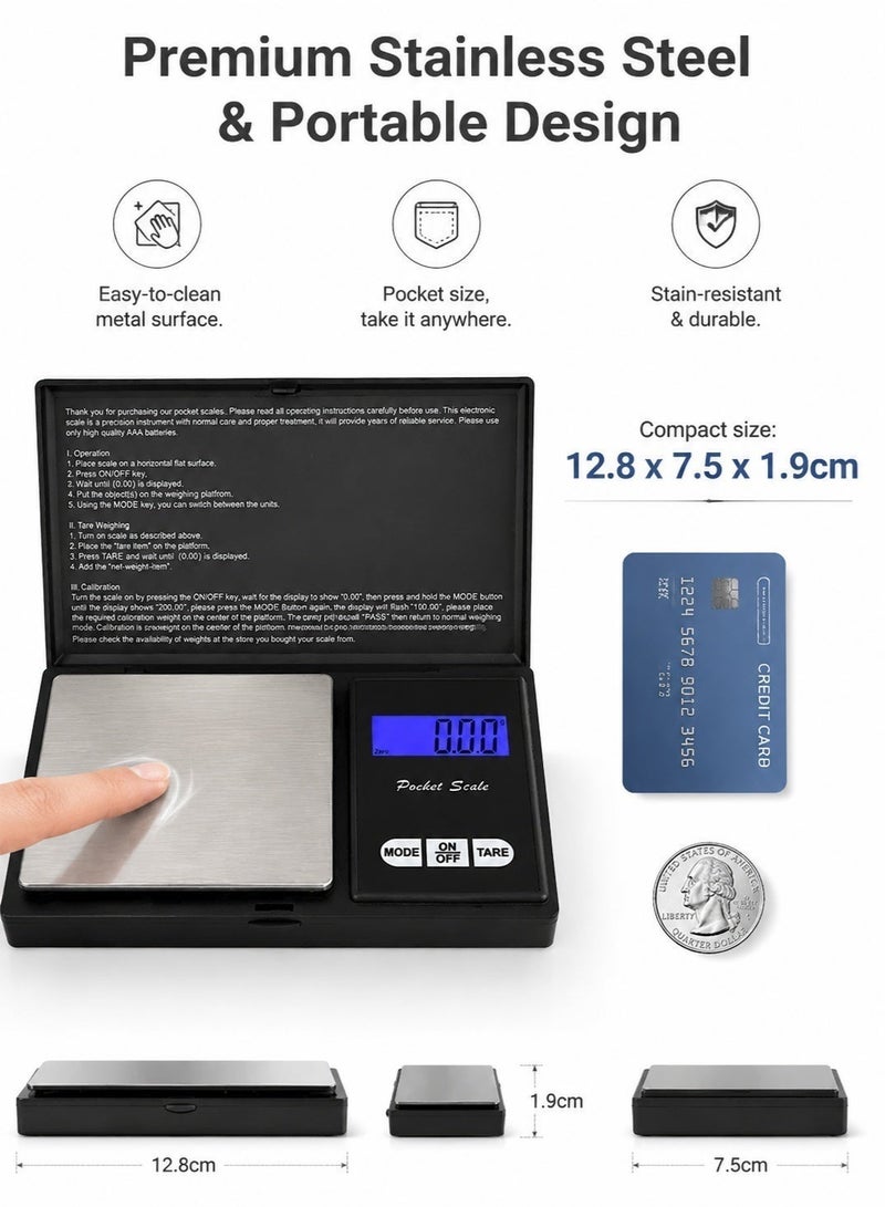 حياة الكثبان ميزان رقمي صغير عالي الدقة للمجوهرات، سعة 500 غرام، ودقة 0.01 غرام، مناسب للذهب، وحبوب القهوة، والشاي، والأعشاب. ميزان إلكتروني محمول بشاشة LCD، مثالي للاستخدام المنزلي والسفر. - Image 4
