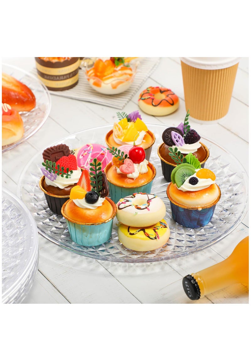 10 Pcs Round Serving Platter, Reusable Acrylic Crystal Flan Plate Plastic Tray Clear Round Serving Tray for Food Cake Cookie Fruits Birthday Wedding Party (10 Inch) - Image 4