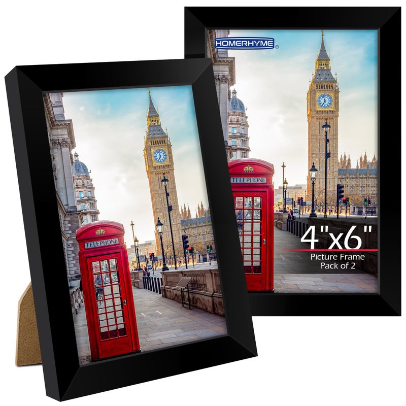 HOMERHYME 4x6 Picture Frames 2 Pack, 4 by 6 Black Photo Frame for Wall or Tabletop Display, Lightweight Poster Frame with HD Plexiglass, Horizontal or Vertical for Graduation Office Wall Home Decor - Image 1