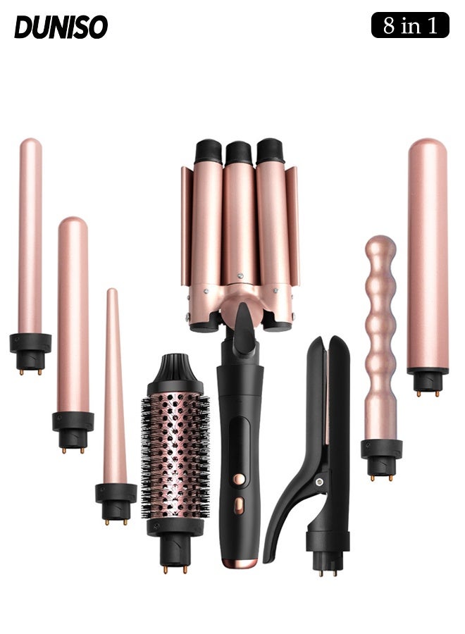 DUNISO 8 in 1 Multifunctional Curling Wand Set Instant Heat Up Hair Curling Iron Set with 8 Interchangeable Hair Roller Barrels LCD Display Adjustable Temp Styling Hair Curlers Professional Curling Wand Set Fast Heating Hair Curler for Travel - Image 1