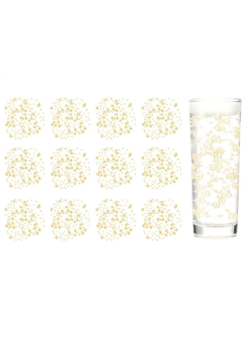 Home zone 12 Pcs Artificial Pearl String for Floating Candle Faux Pearls Beads String Party Garland Decoration for Vases Filler Wedding Centerpiece Party Decor (Light Gold) - Image 1