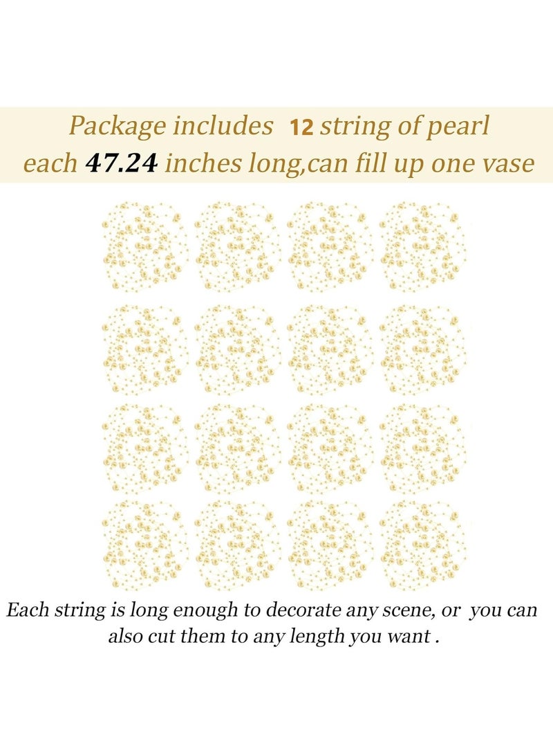 Home zone 12 Pcs Artificial Pearl String for Floating Candle Faux Pearls Beads String Party Garland Decoration for Vases Filler Wedding Centerpiece Party Decor (Light Gold) - Image 2