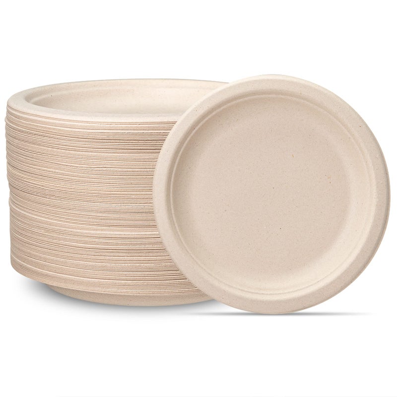 Comfy Package 7 Inch Heavy-Duty Kraft Paper Plates - 125 Pack  100% Compostable  Biodegradable  Disposable Sugarcane - Brown Unbleached - Image 1