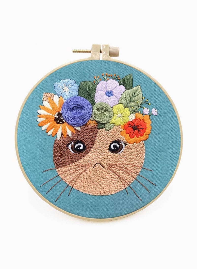 NIBEMINENT Hand Beginner Embroidery kit for Adults, Easy Stamped Dimensions Cross Stitch Kits with Pattern Animals Cat, Funny DIY Floss Punch Needle Tool Starter Kids needlepoin  - Image 1