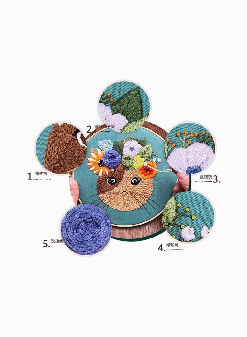 NIBEMINENT Hand Beginner Embroidery kit for Adults, Easy Stamped Dimensions Cross Stitch Kits with Pattern Animals Cat, Funny DIY Floss Punch Needle Tool Starter Kids needlepoin  - Image 5