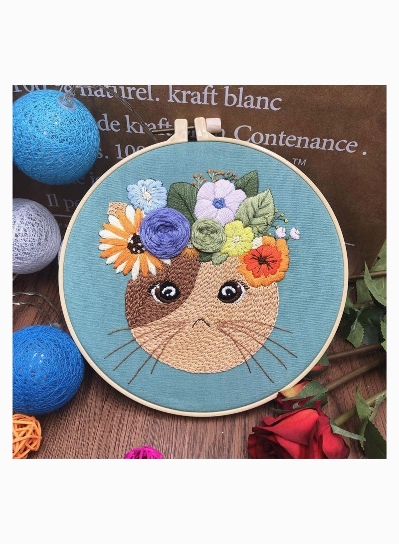 NIBEMINENT Hand Beginner Embroidery kit for Adults, Easy Stamped Dimensions Cross Stitch Kits with Pattern Animals Cat, Funny DIY Floss Punch Needle Tool Starter Kids needlepoin  - Image 3