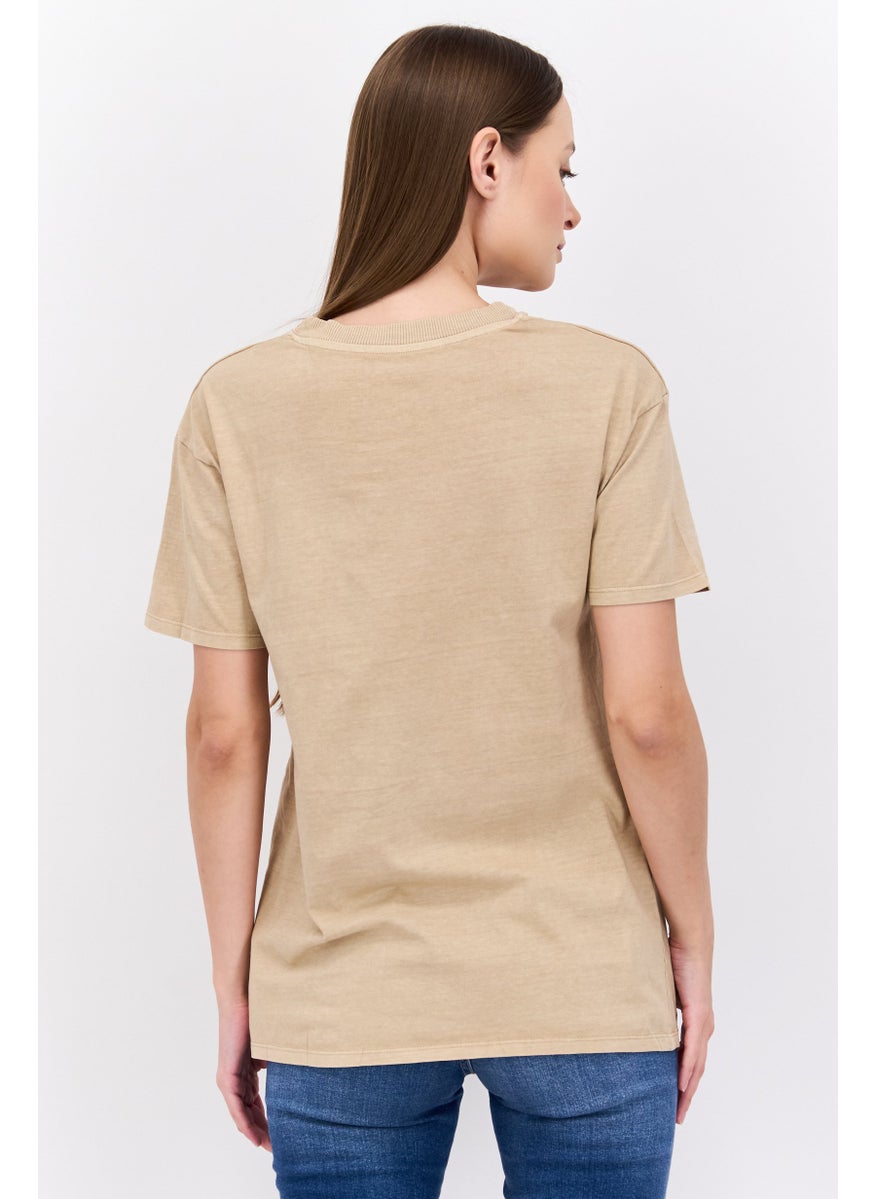 Cotton On Women Round Neck Short Sleeve Graphic T Shirt, Taupe  - Image 2
