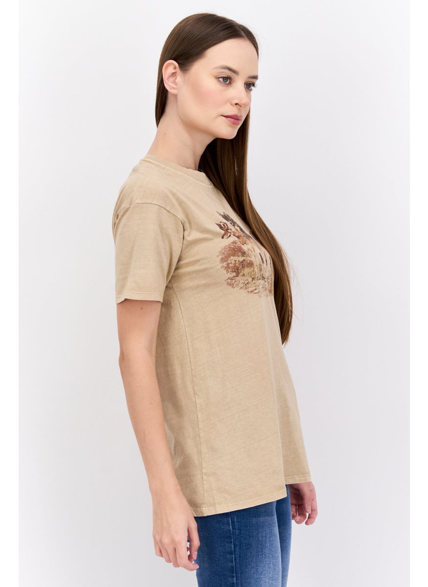 Cotton On Women Round Neck Short Sleeve Graphic T Shirt, Taupe  - Image 4