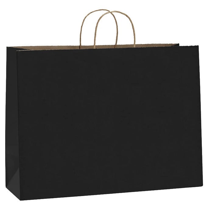100PCS 16X6X12 INCHES KRAFT PAPER BAGS WITH HANDLES BULK LARGE SHOPPING BAGS FOR GIFTS GROCERY MERCHANDISE PARTY FAVOR TAKEOUT RECYCLED BLACK BLACK PAPER SACKS