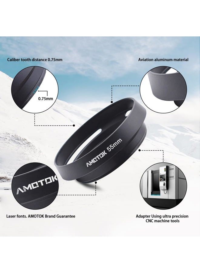 AMOTOK 55mm Camera Lens Hood Compatiable All Brands Ø55mm Lenses.Example 100mmf/2.8Macro,75-300mmf/4.5-5.6,DT 18-55mmf/3.5-5.6SAMI,85mmf/2.8SAM,EF-M 18-150mmf/3.5-6.3ISSTM,45mmF 2.8DGDN - Image 3