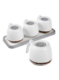Condiment Jars, 280ml/9.9 oz Sugar Bowl Set of 3, Airtight Condiment Jars with Spoon Lids, Salt and Sugar Containers, Powdered Sugar Coffee Containers for Kitchen Counters