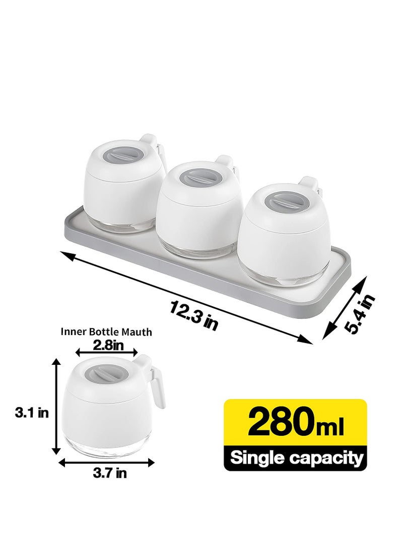 Arabest - Condiment Jars, 280ml/9.9 oz Sugar Bowl Set of 3, Airtight Condiment Jars with Spoon Lids, Salt and Sugar Containers, Powdered Sugar Coffee Containers for Kitchen Counters - Image 1