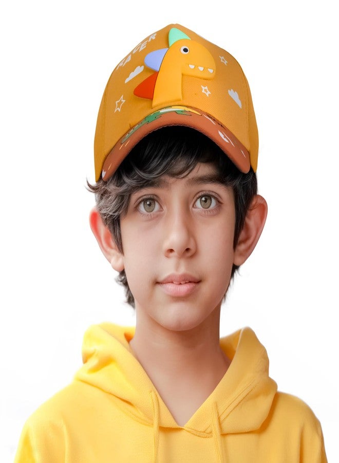 VRITRAZ Comfortable Cartoon Dino Print Little Sports Cap for Active Kids, Baby Girls and Boys 3-12 Years (Yellow) - Image 2