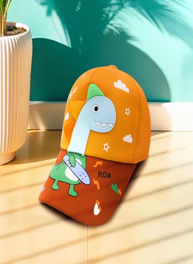 VRITRAZ Comfortable Cartoon Dino Print Little Sports Cap for Active Kids, Baby Girls and Boys 3-12 Years (Yellow) - Image 3