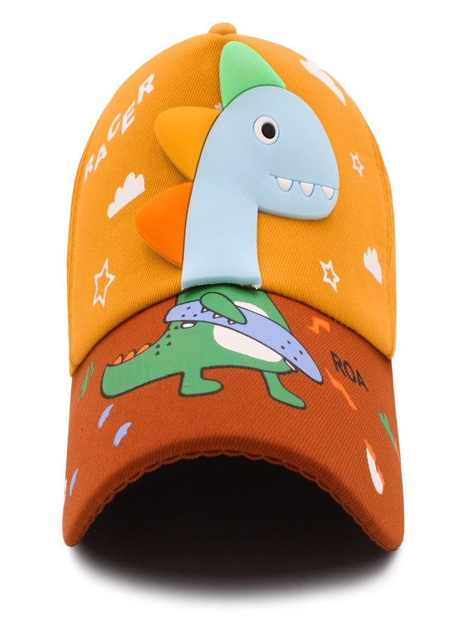 VRITRAZ Comfortable Cartoon Dino Print Little Sports Cap for Active Kids, Baby Girls and Boys 3-12 Years (Yellow) - Image 4