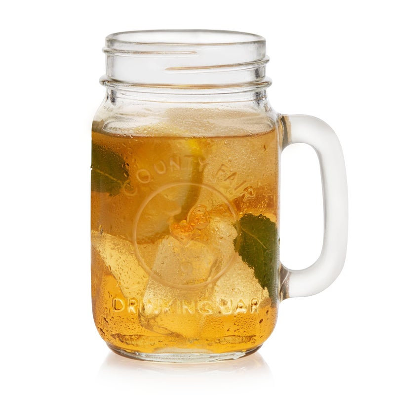 Libbey County Fair Set of 12 Mason Drinking Jars with Handles, Classic 16.5 oz Glass Mason Jar Mugs w/Top, Drinking Glass Jar for Cocktail, and More - Image 1