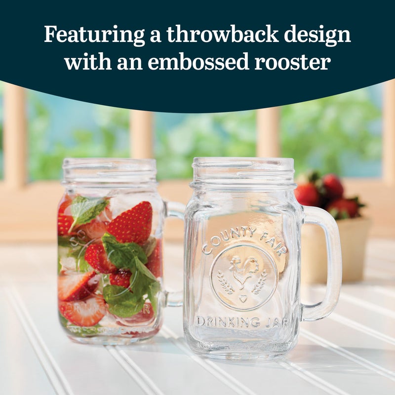 Libbey County Fair Set of 12 Mason Drinking Jars with Handles, Classic 16.5 oz Glass Mason Jar Mugs w/Top, Drinking Glass Jar for Cocktail, and More - Image 2