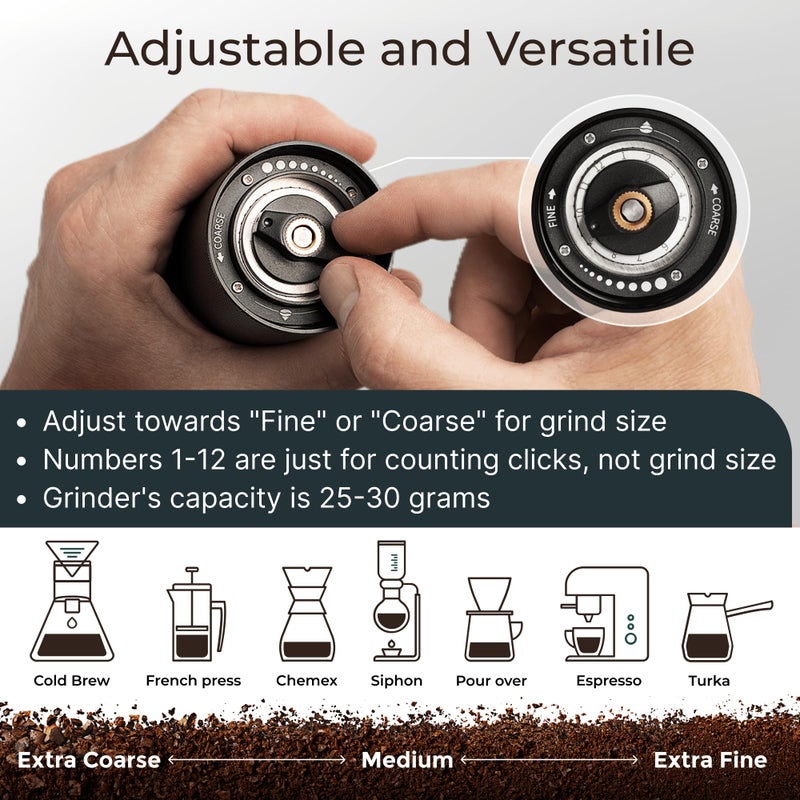 ALPACA VENTURES Manual Coffee Grinder by Alpaca Ventures - Stainless Steel Conical Burr Coffee Grinder Manual with Adjustable Setting Double Bearing Hand Espresso Grinder Perfect for Home, Office, and Camping  - Image 3
