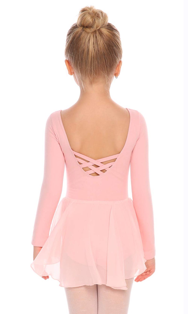 Arshiner Kids Girls Classic Long Sleeve Leotard Dance Ballet Dress Light Pink - Image 1