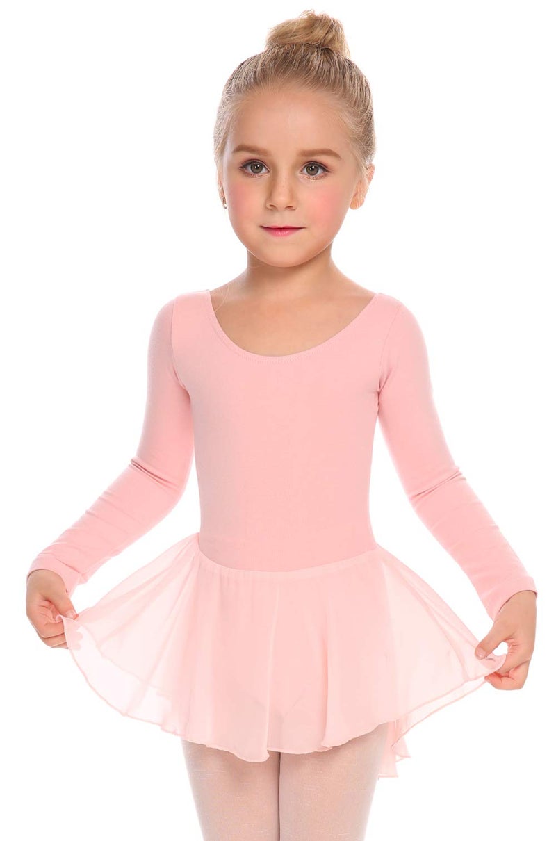 Arshiner Kids Girls Classic Long Sleeve Leotard Dance Ballet Dress Light Pink - Image 2