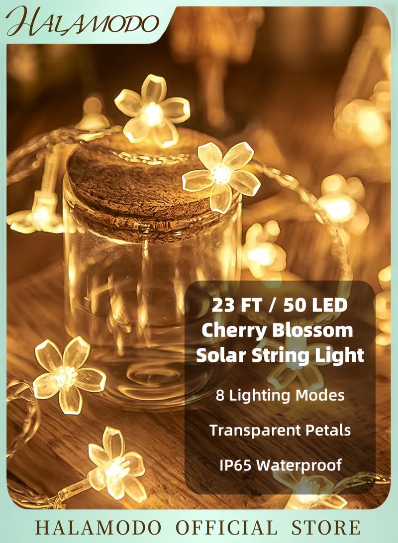 HALAMODO Waterproof Cherry Blossom Corded Solar String Lights Yellow/Black 7meter  - Image 1