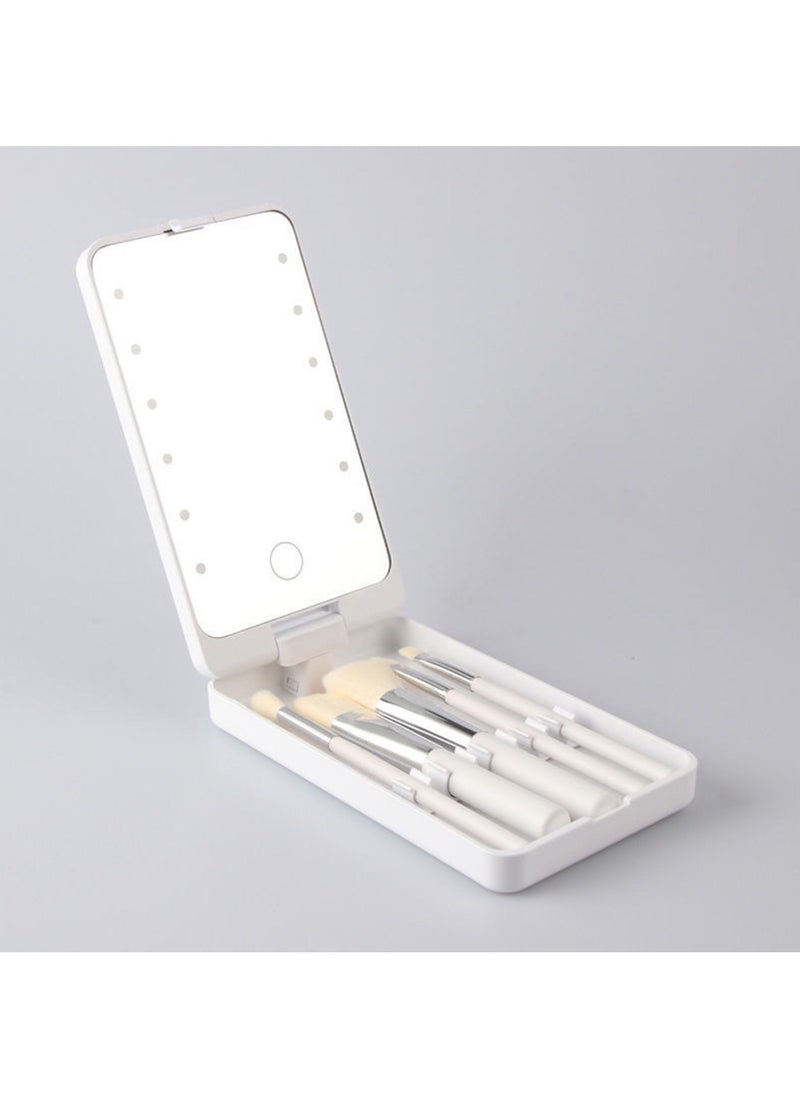 Hihonor LED Makeup Mirror with Travel Size Makeup Brushes Set, Easy - Taken Mini Makeup Brush Set with Case and Mirror, Small Complete Function Cosmetic Brushes Kit (White,with Brush)  - Image 1