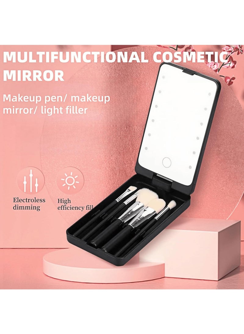 Hihonor LED Makeup Mirror with Travel Size Makeup Brushes Set, Easy - Taken Mini Makeup Brush Set with Case and Mirror, Small Complete Function Cosmetic Brushes Kit (White,with Brush)  - Image 3