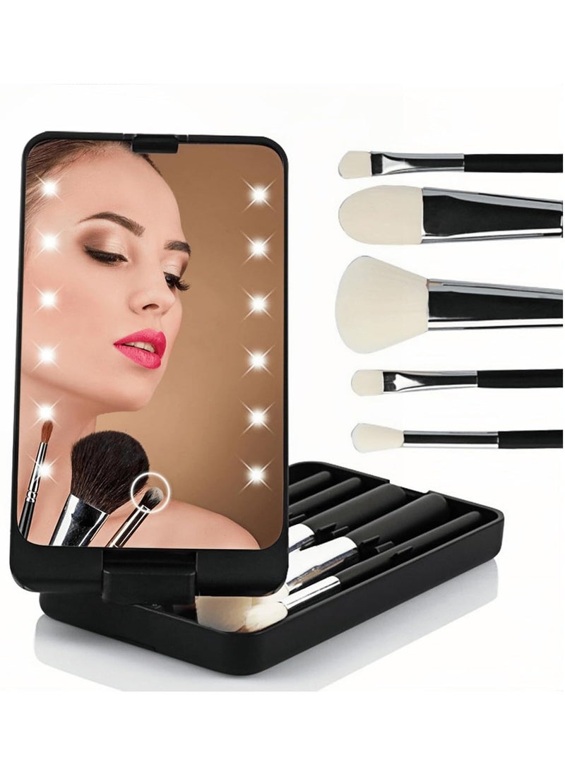 Hihonor LED Makeup Mirror with Travel Size Makeup Brushes Set, Easy - Taken Mini Makeup Brush Set with Case and Mirror, Small Complete Function Cosmetic Brushes Kit (White,with Brush)  - Image 4