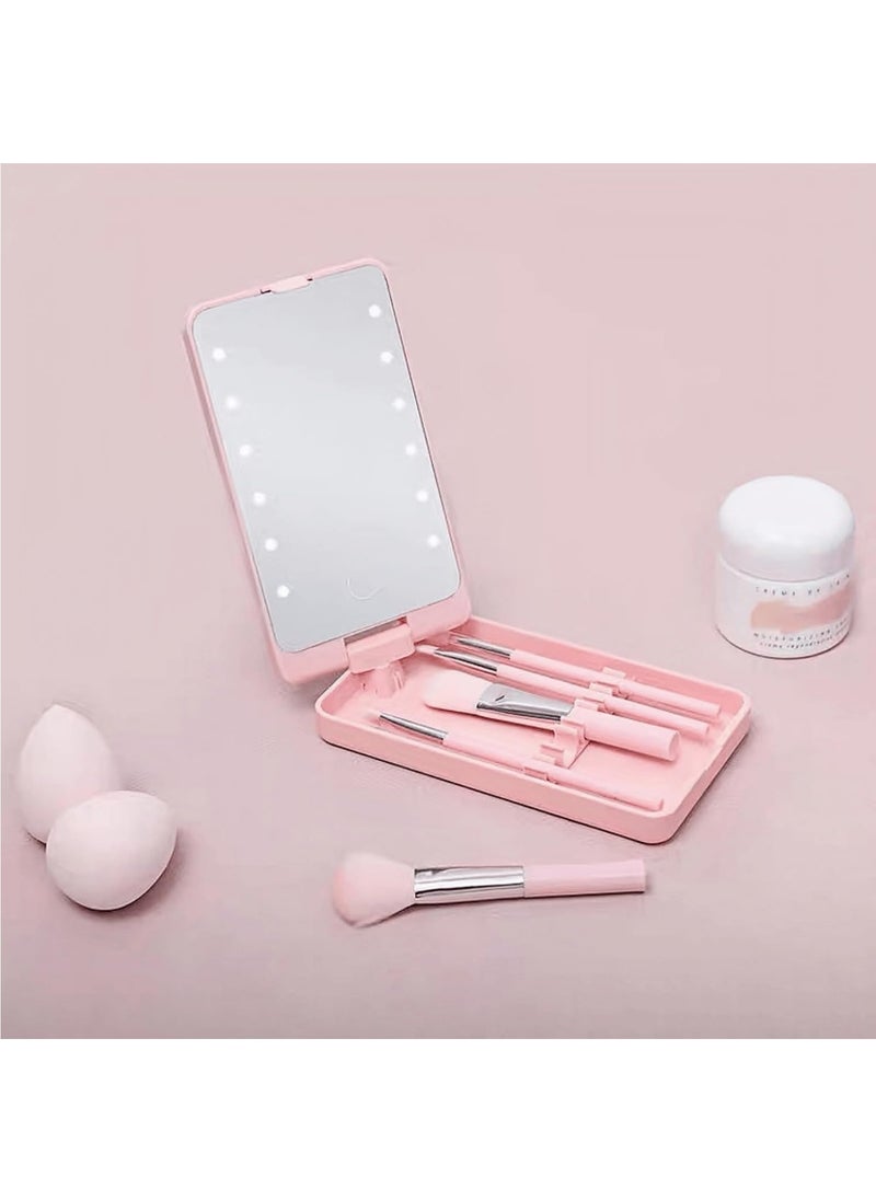 Hihonor LED Makeup Mirror with Travel Size Makeup Brushes Set, Easy - Taken Mini Makeup Brush Set with Case and Mirror, Small Complete Function Cosmetic Brushes Kit (White,with Brush)  - Image 5