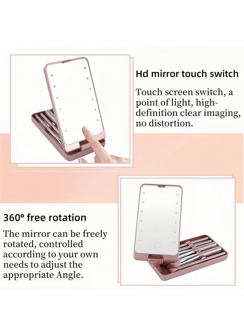 Hihonor - LED Makeup Mirror with Travel Size Makeup Brushes Set, Easy - Taken Mini Makeup Brush Set with Case and Mirror, Small Complete Function Cosmetic Brushes Kit (White,with Brush) - Image 1