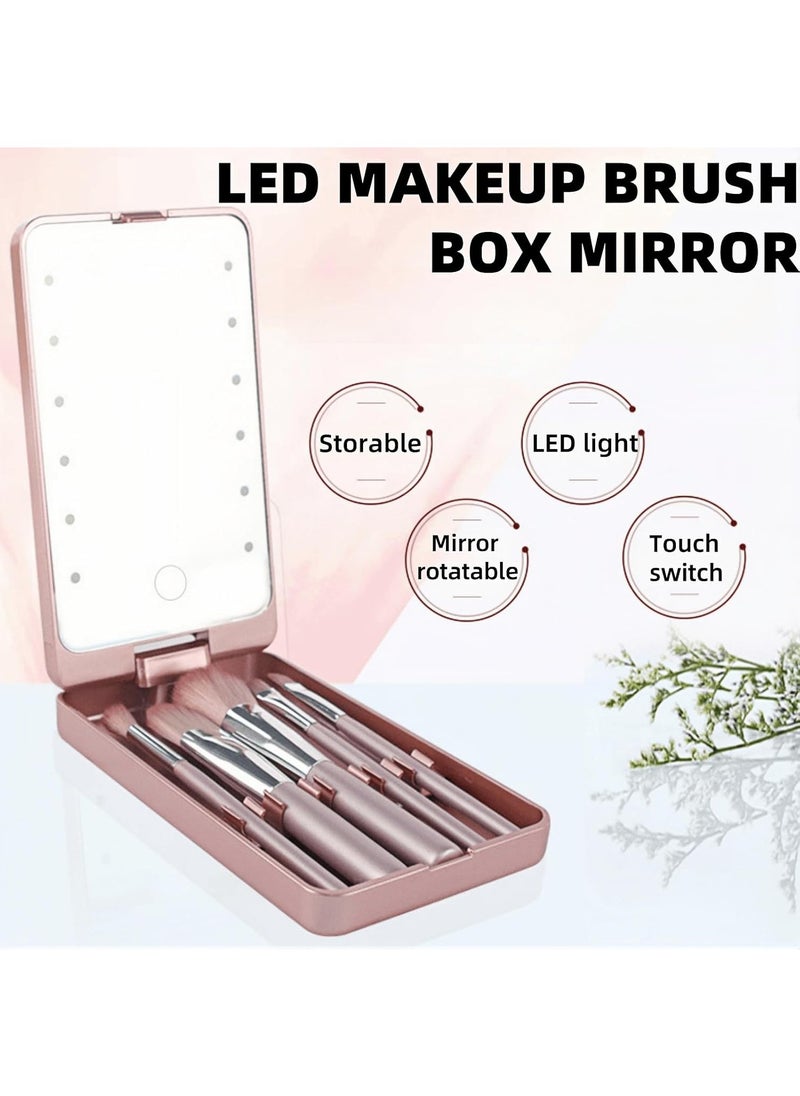 Hihonor - LED Makeup Mirror with Travel Size Makeup Brushes Set, Easy - Taken Mini Makeup Brush Set with Case and Mirror, Small Complete Function Cosmetic Brushes Kit (White,with Brush) - Image 1