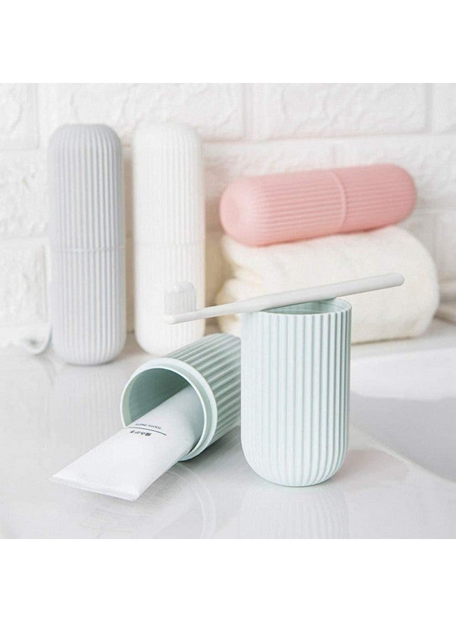 KBS Capsule Shape Travel Toothbrush Case Cover Holder Portable Toothbrush Storage Box Container Plastic Toothbrush Holder Bathroom Organizer Accessories Set(Pink-Blue-2) - Image 2