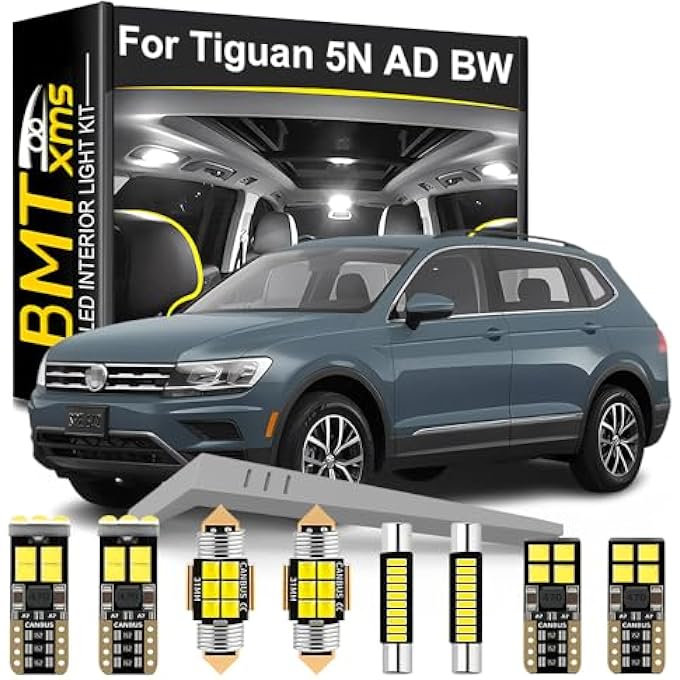 BMT xms طقم إضاءة داخلية LED مكون من 13 قطعة بديلة لسيارة فولكس فاجن تيجوان 5N موديل 2007-2021، مصابيح بيضاء باردة 6000 كلفن - Image 1