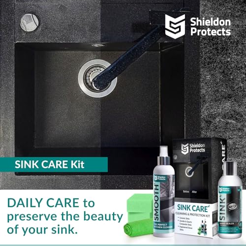 S Shieldon Protects Shieldon Sink Care Kit – Cleaner & Nano Sealer for Granite Composite, Ceramic & Natural Stone Sinks – Restores Shine, Repels Stains, Grease & Hard Water – 2 Sponges & Microfiber Cloth - Image 2