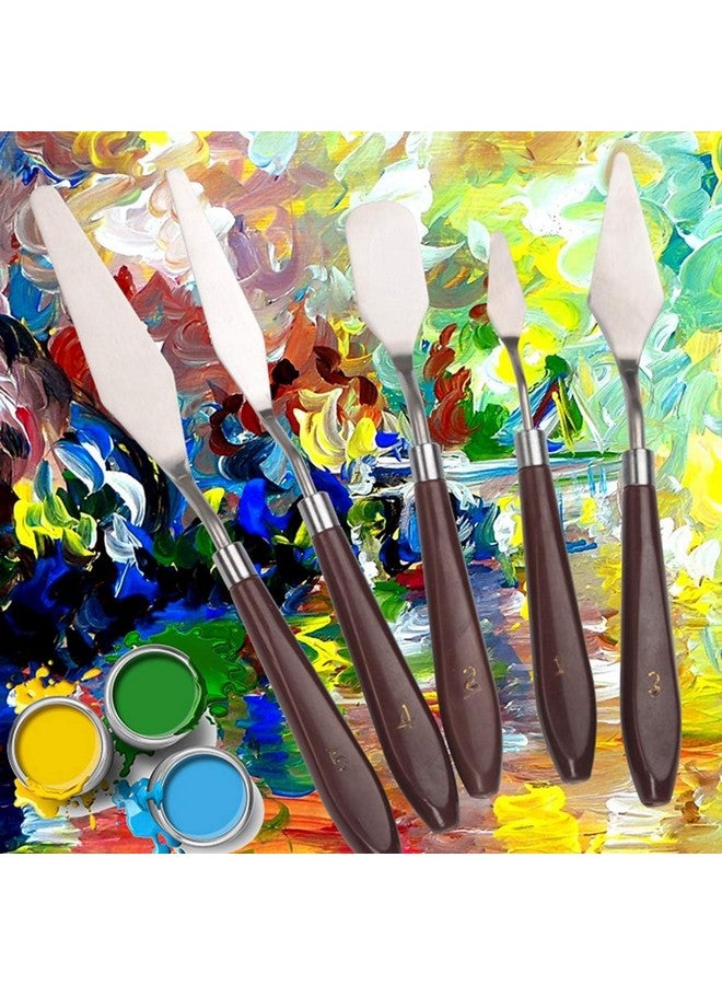 Eclet Palette Painting Knives - Set of 5 Various Sizes & Shapes, Stainless Steel Scraper Spatula with Polished Brown Handle for Artist Canvas Oil Paint Mixing Colour(B) - Image 3