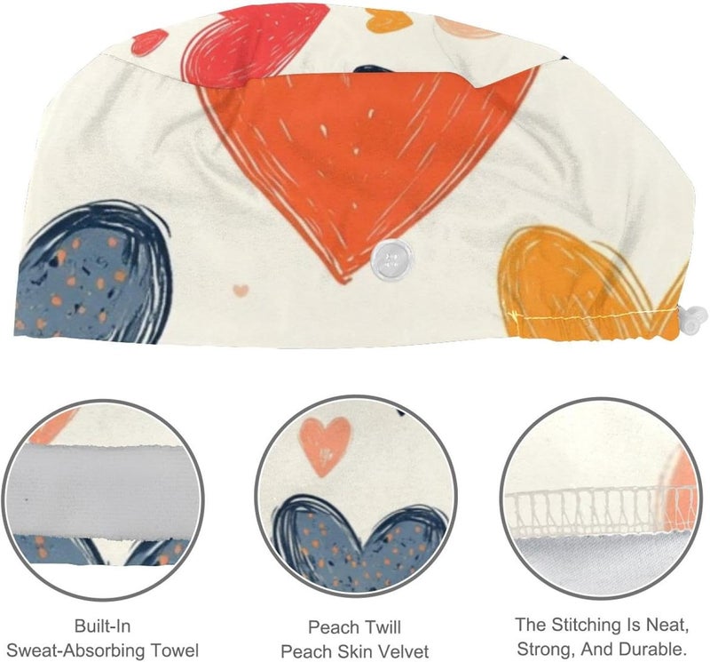 4 Pack Seamless Hearts Pattern (2) Printed Protective Caps, Breathable Lightweight Hygienic Comfort Fit Daily Use Head Covers - Image 4