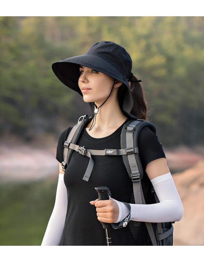 DUNISO Women Sun Hats UV Protection Wide Brim Foldable Ponytail Hole Beach Hats with Neck Cover for Gardening - Image 5