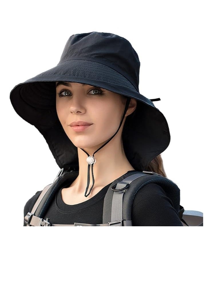 DUNISO Women Sun Hats UV Protection Wide Brim Foldable Ponytail Hole Beach Hats with Neck Cover for Gardening - Image 1