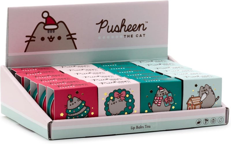 Puckator Pusheen the Cat Christmas 2023 Lip Balm in a Tin Lip Care Stick Balms Chapstick Holiday Essentials For Women Family Lipbalm Moisturiser Exfoliator Cream Pretty Cute Lip Blam Bam