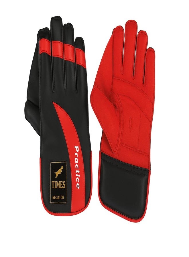 Vinex Cricket Wicket Keeping Gloves Practice Series | Premium Durable Leather WK Gloves for Men & Youth | Full Size (1 Pair) | Red & Black - Image 1