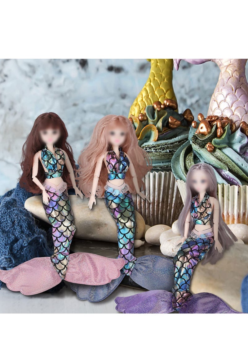 SOLARAE Mermaid Doll Accessories ,3 Sets Mermaid Tail Dress Doll Set Colorful Mermaid Dresses Bikini Swimwear for 11.5-12 Inch - Birthday Gift for Girls (Blue, Pink, Purple,) - Image 3