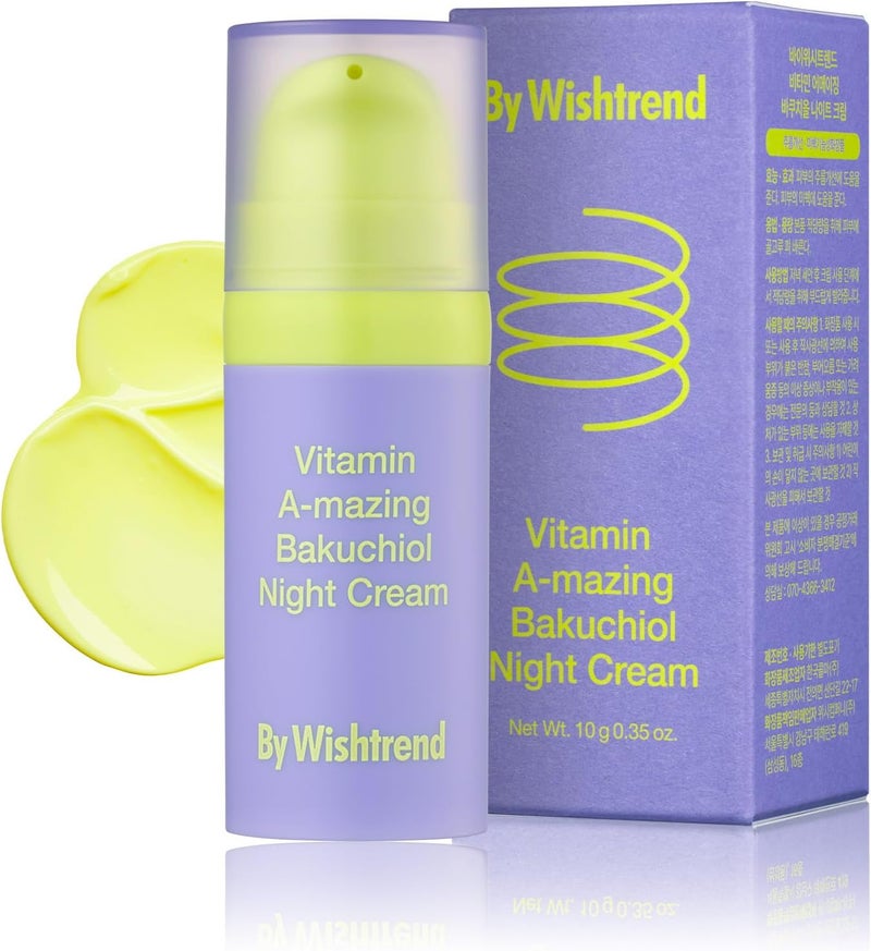 BY WISHTREND Vitamin Amazing Bakuchiol Retinal Night Cream Korean Retinol Alternative Slow Aging Skin Smoothing Pore Refining AntiWrinkle Sensitive skin Beginner 035 Ounce Pack of 1